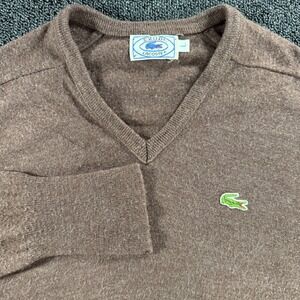 Vintage 70s Izod Lacoste Brown V-Neck Sweater Men's Large Orlon Acrylic USA